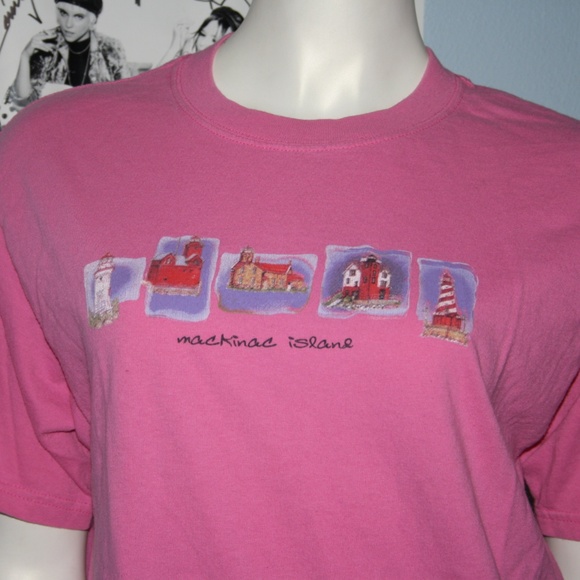 🌊🌸🗺️ Mackinaw Island Tee · Pink · Size L - Picture 1 of 6